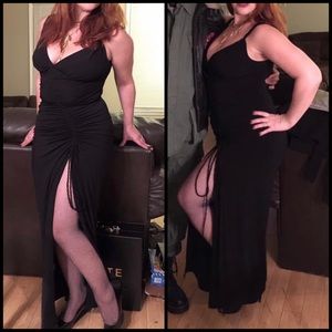 EUC PattyBoutik V-neck goddess maxi dress with adjustable side slit tie L